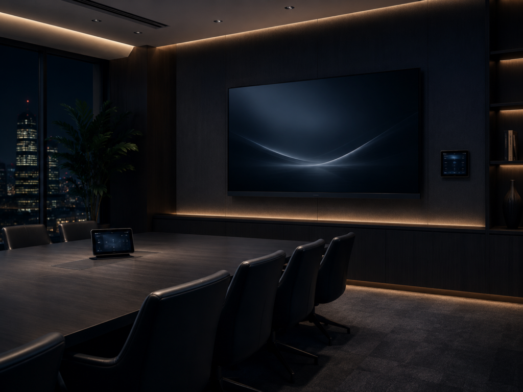 Automated boardroom with display and touch-panel control