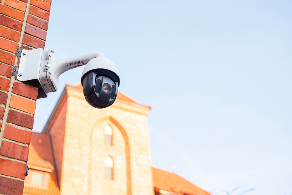 Exterior security camera installed under a soffit on a Brampton home